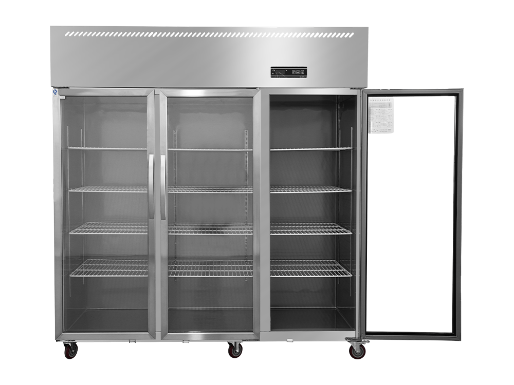 Chiller/congelador Gran enfriamiento de ventilador de puertas de vidrio de tres puertas