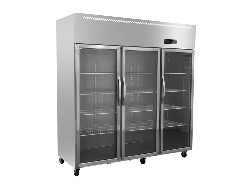 Chiller/congelador Gran enfriamiento de ventilador de puertas de vidrio de tres puertas