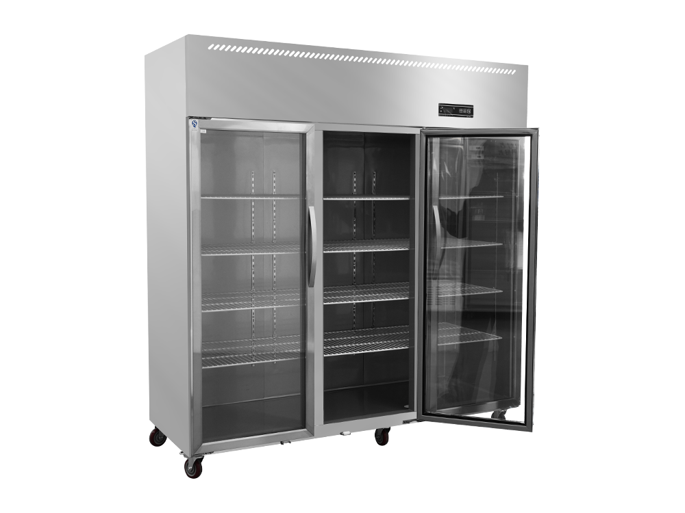 Chiller/congelador Gran enfriamiento de ventilador de puertas de vidrio de tres puertas