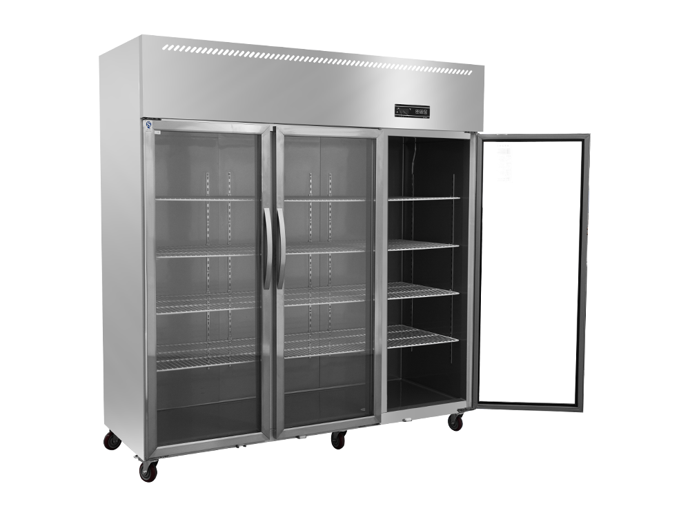 Chiller/congelador Gran enfriamiento de ventilador de puertas de vidrio de tres puertas