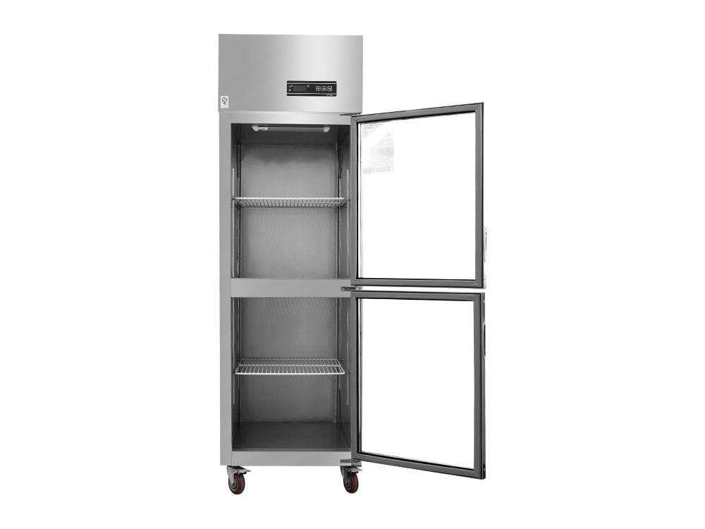 Congelador/refrigerador de vidrio de dos puertas pequeño 0.5 rosa dorado