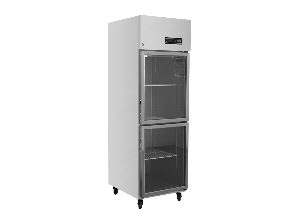 Congelador/refrigerador de vidrio de dos puertas pequeño 0.5 rosa dorado